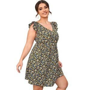 SHEIN Ruffle Open Tie Back Allover Floral Sleeveless Mini Dress Small A-Line